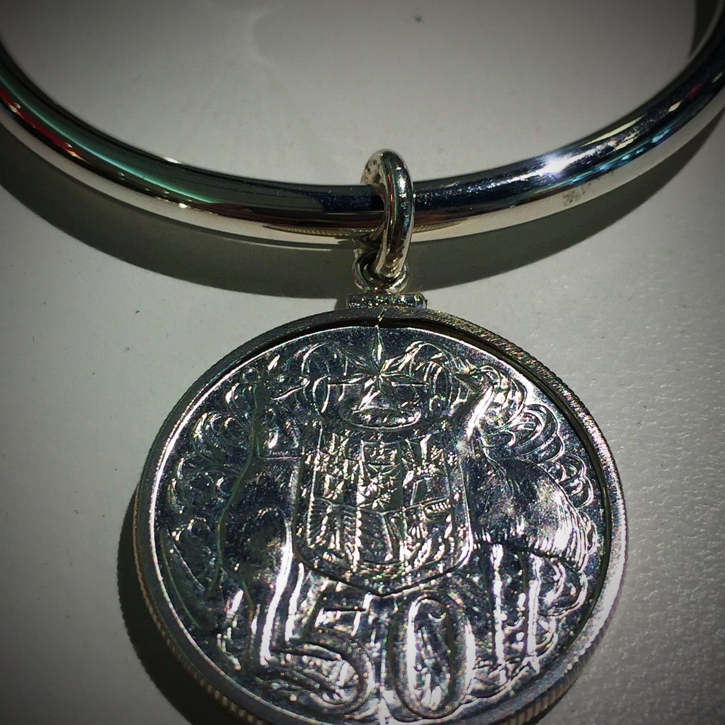 1966 Round 50 Cent Tube Bangle - Vintage Spirit - Handcrafted Coin Creations