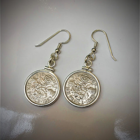 British Sixpence Sterling Silver Bezel Earrings