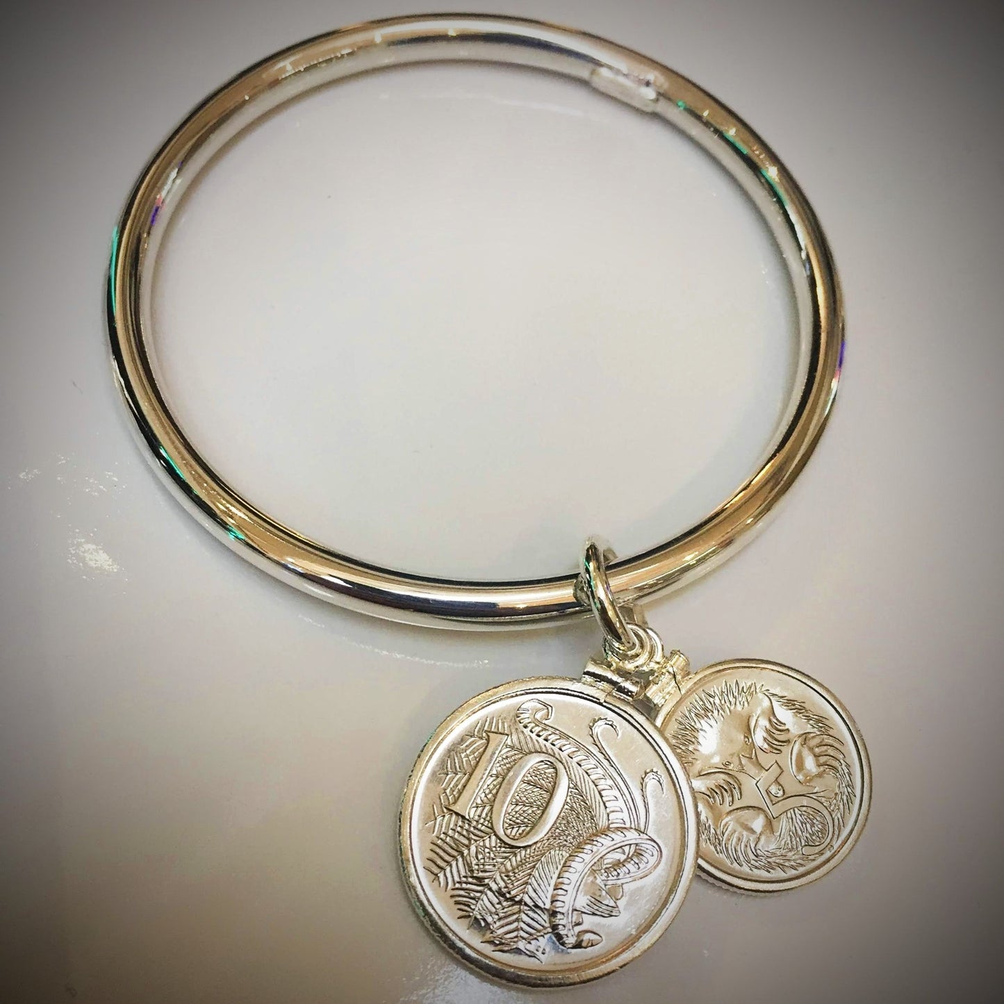 Australian 10cent + 5cent Sterling Silver Bangle - Vintage Spirit - Handcrafted Coin Creations