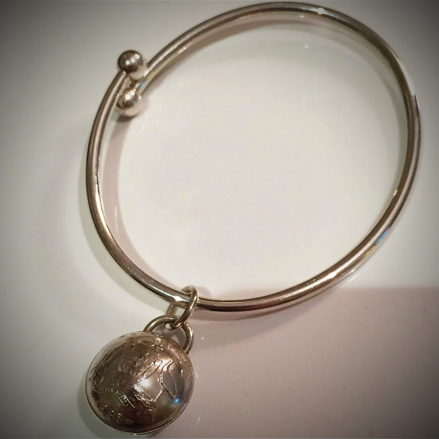 Australian Domed Sixpence Ball - end Bangle - Vintage Spirit - Handcrafted Coin Creations