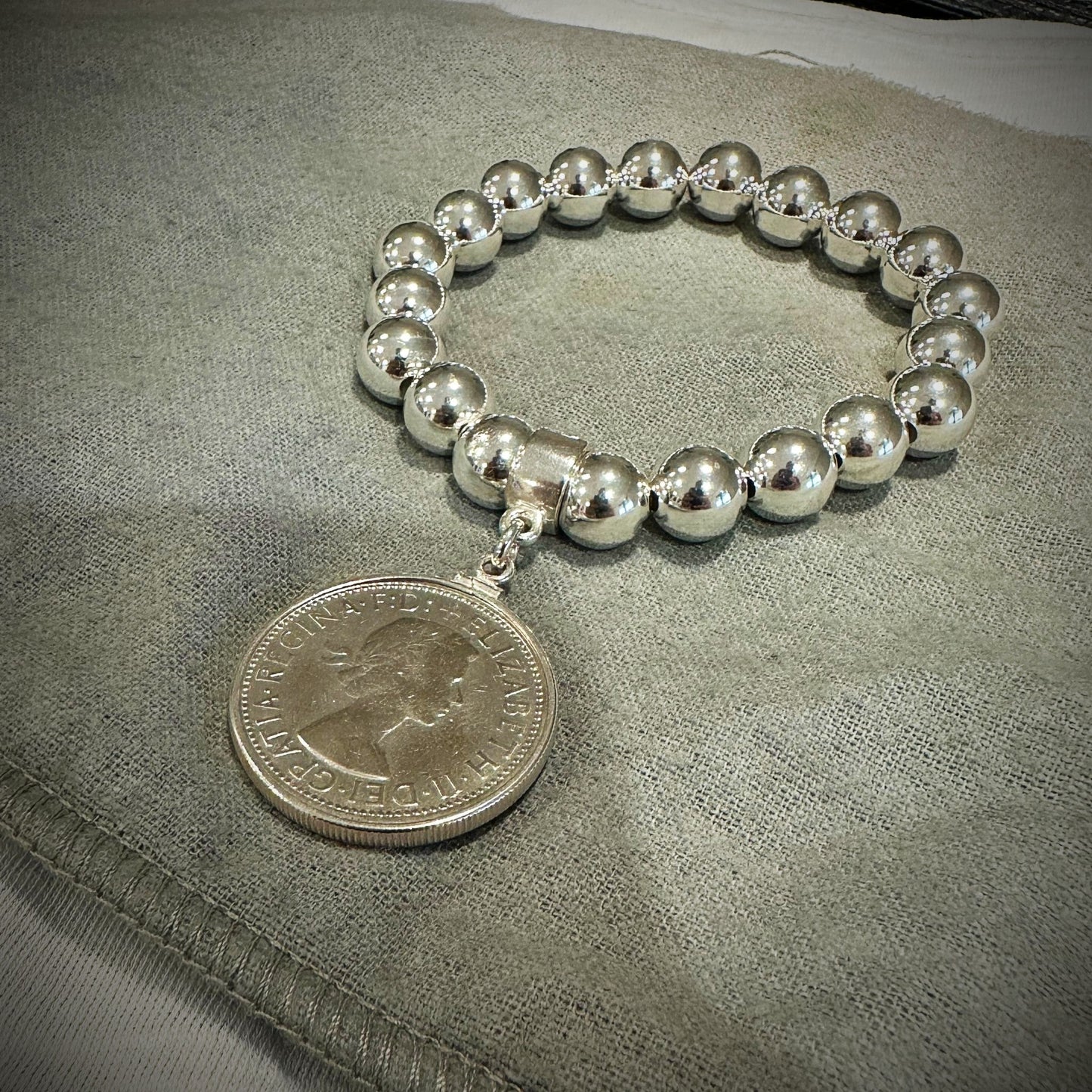 Australian Florin 10mm Bead Bracelet - Vintage Spirit - Handcrafted Coin Creations