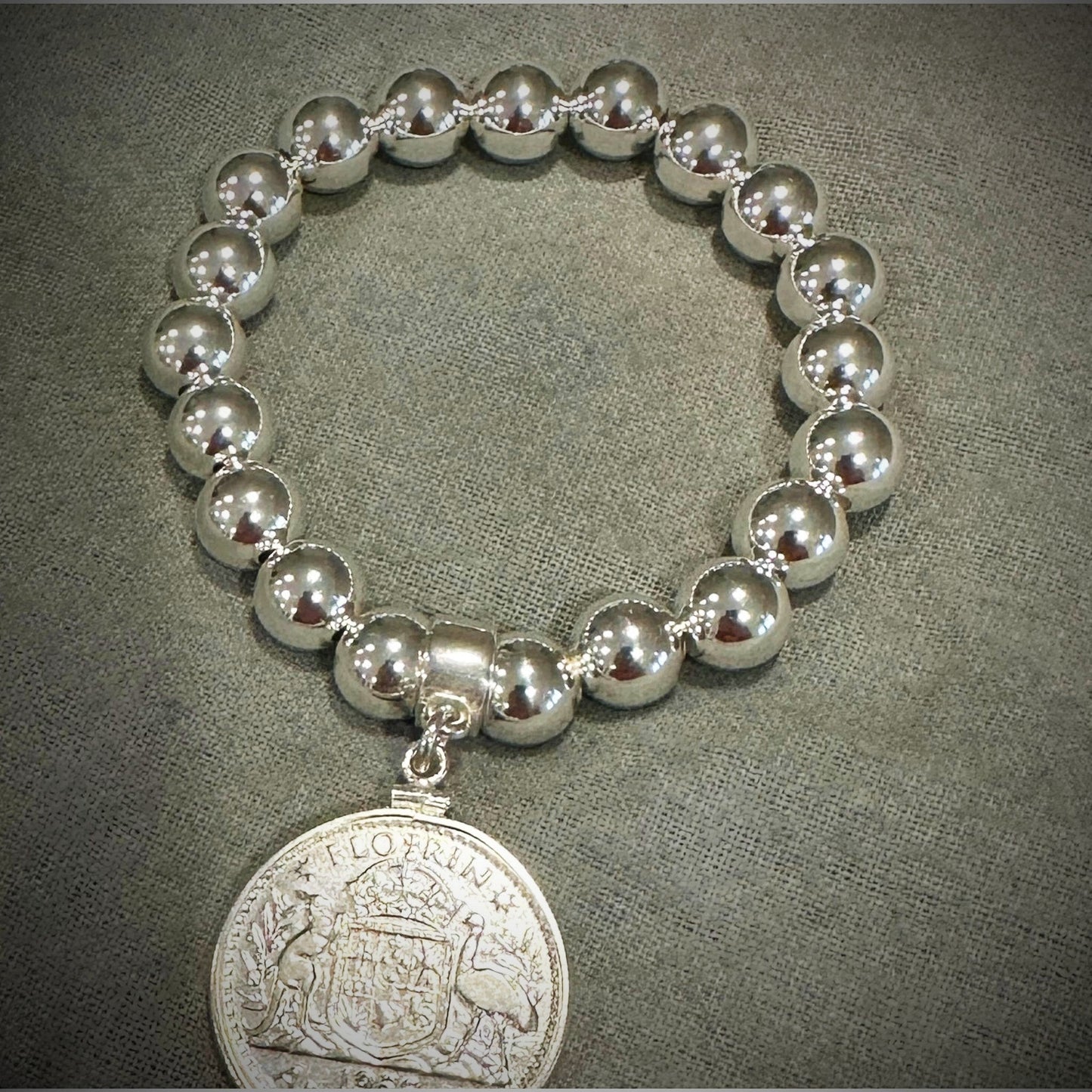 Australian Florin 10mm Bead Bracelet - Vintage Spirit - Handcrafted Coin Creations