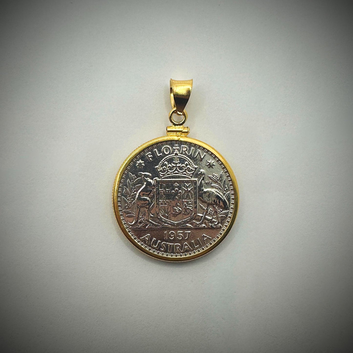 Australian Florin Yellow Gold Filled Bezel - Vintage Spirit - Handcrafted Coin Creations