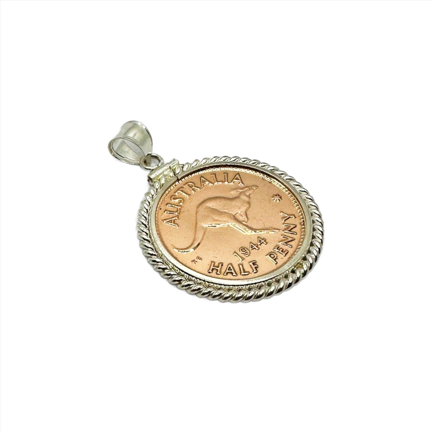 Australian Half Penny Sterling Silver Twisted Rope Bezel - Vintage Spirit - Handcrafted Coin Creations