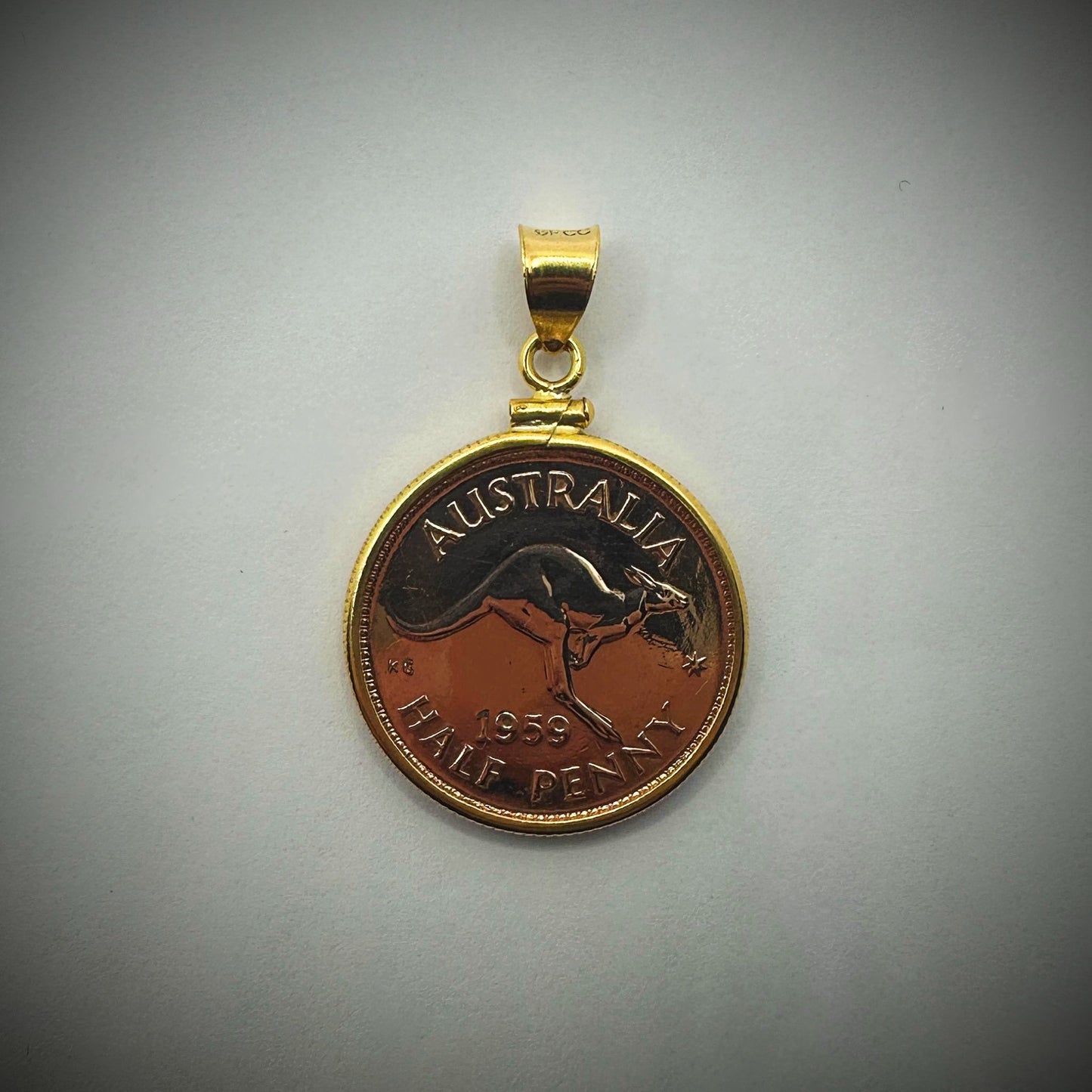 Australian Half Penny Yellow Gold Filled Bezel - Vintage Spirit - Handcrafted Coin Creations