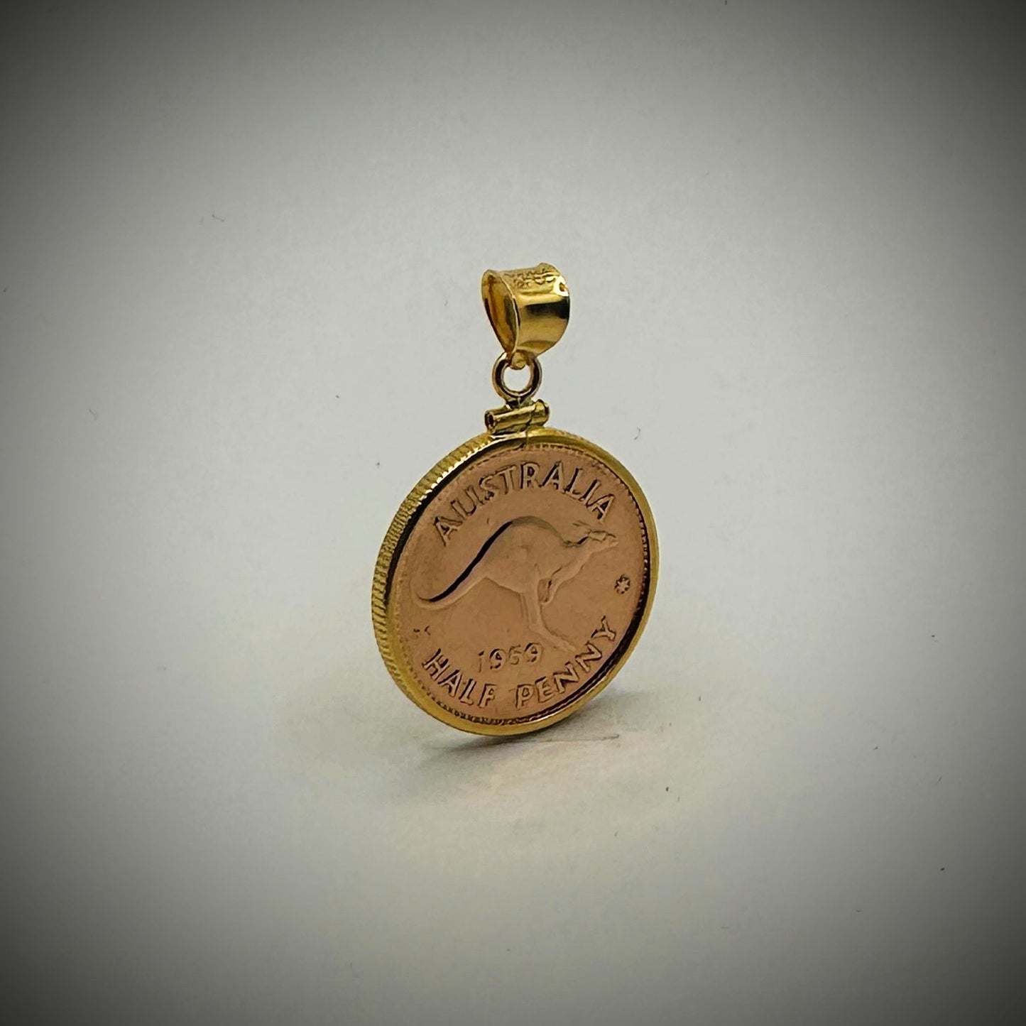 Australian Half Penny Yellow Gold Filled Bezel - Vintage Spirit - Handcrafted Coin Creations