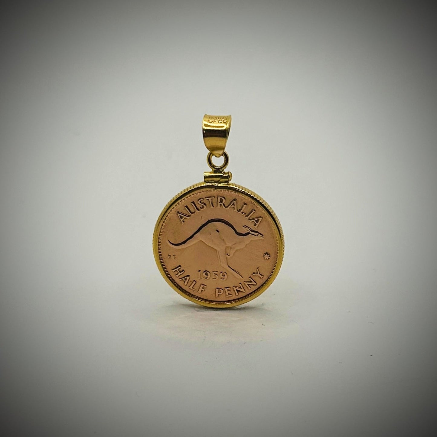Australian Half Penny Yellow Gold Filled Bezel - Vintage Spirit - Handcrafted Coin Creations
