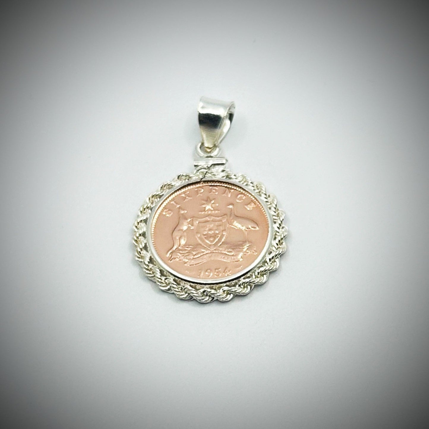 Australian Rose Gold Sixpence Twisted Rope Bezel - Vintage Spirit - Handcrafted Coin Creations