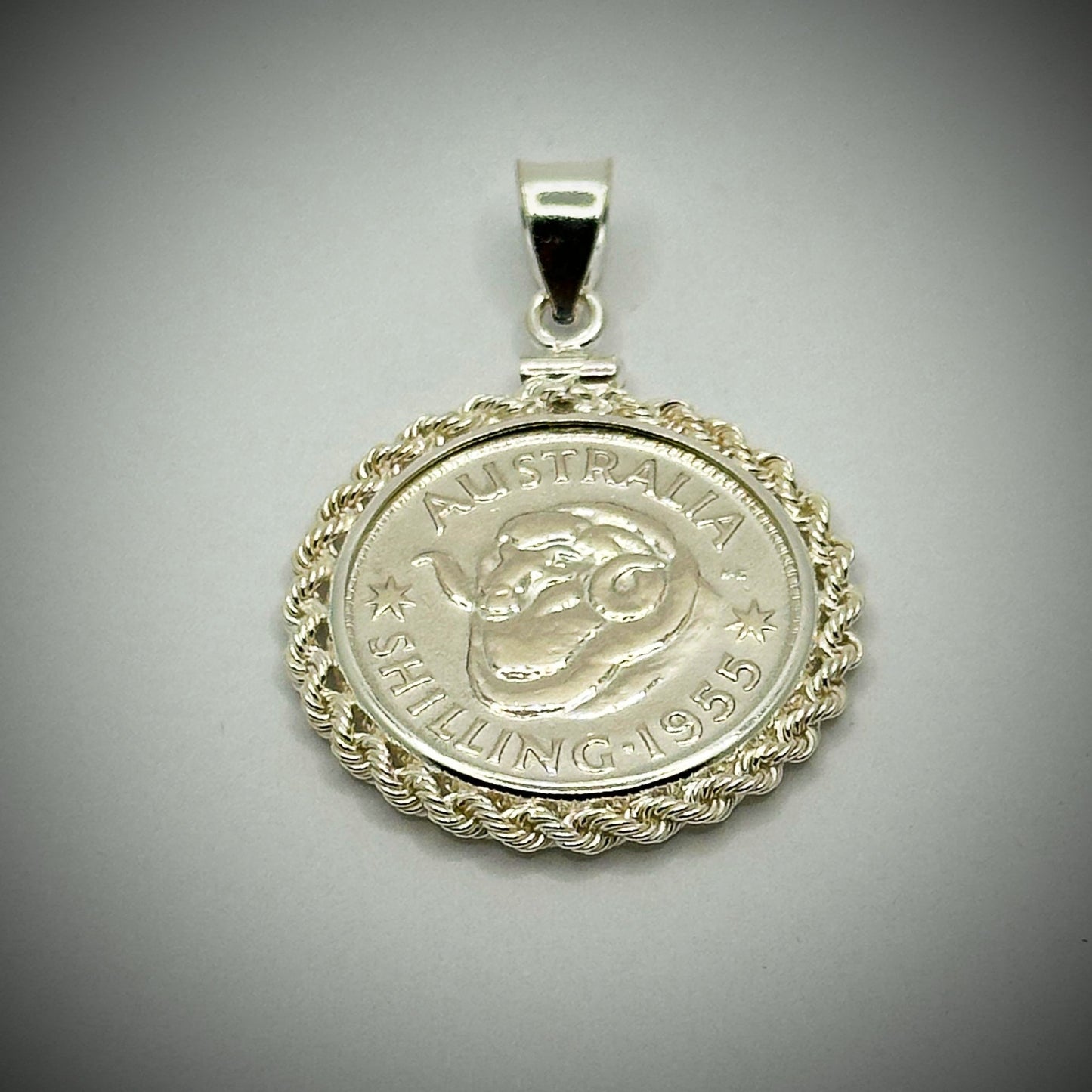 Australian Shilling Sterling Silver Twisted Rope Bezel - Vintage Spirit - Handcrafted Coin Creations