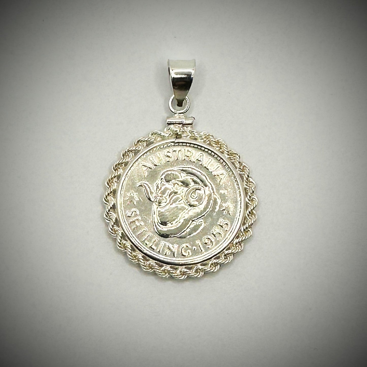 Australian Shilling Sterling Silver Twisted Rope Bezel - Vintage Spirit - Handcrafted Coin Creations