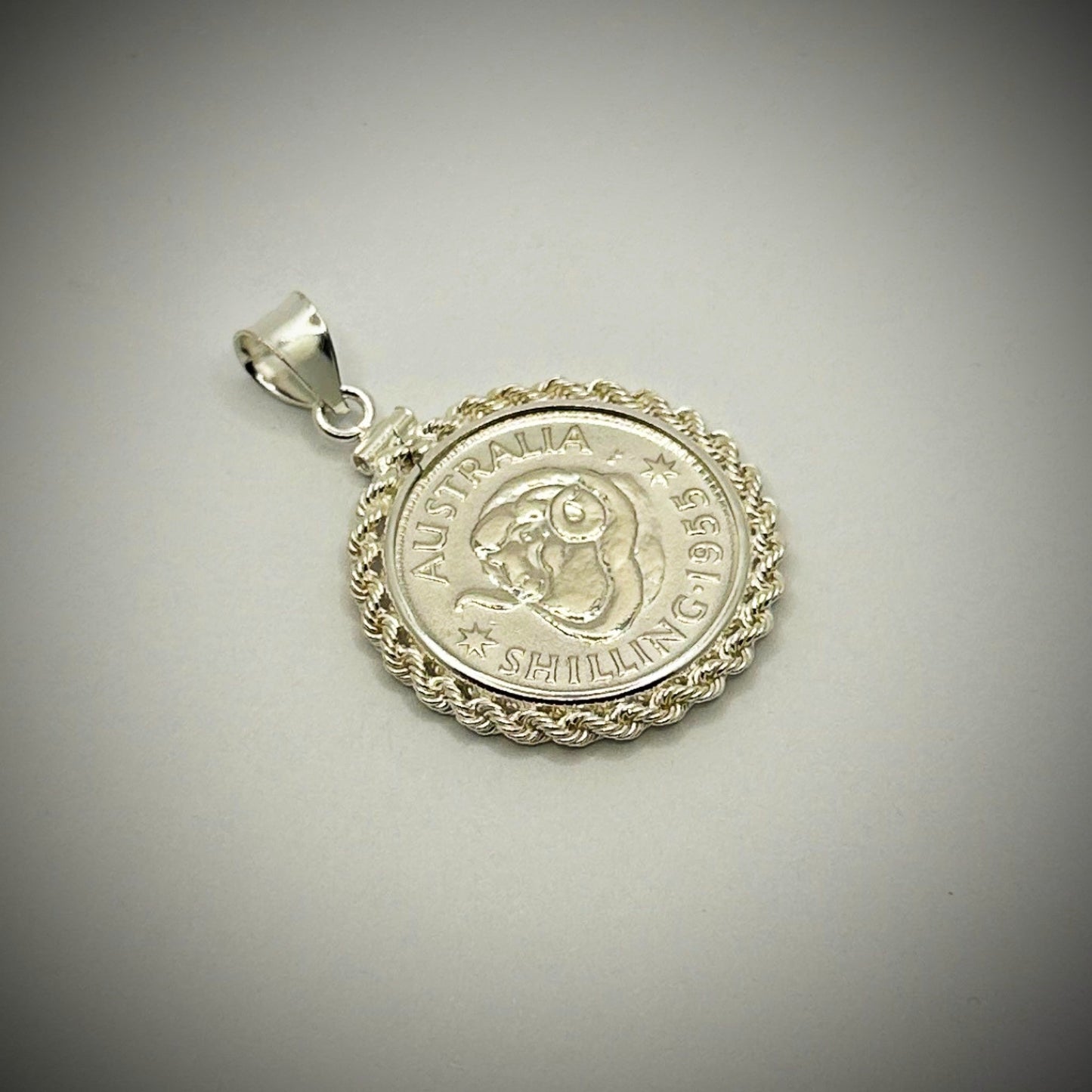 Australian Shilling Sterling Silver Twisted Rope Bezel - Vintage Spirit - Handcrafted Coin Creations