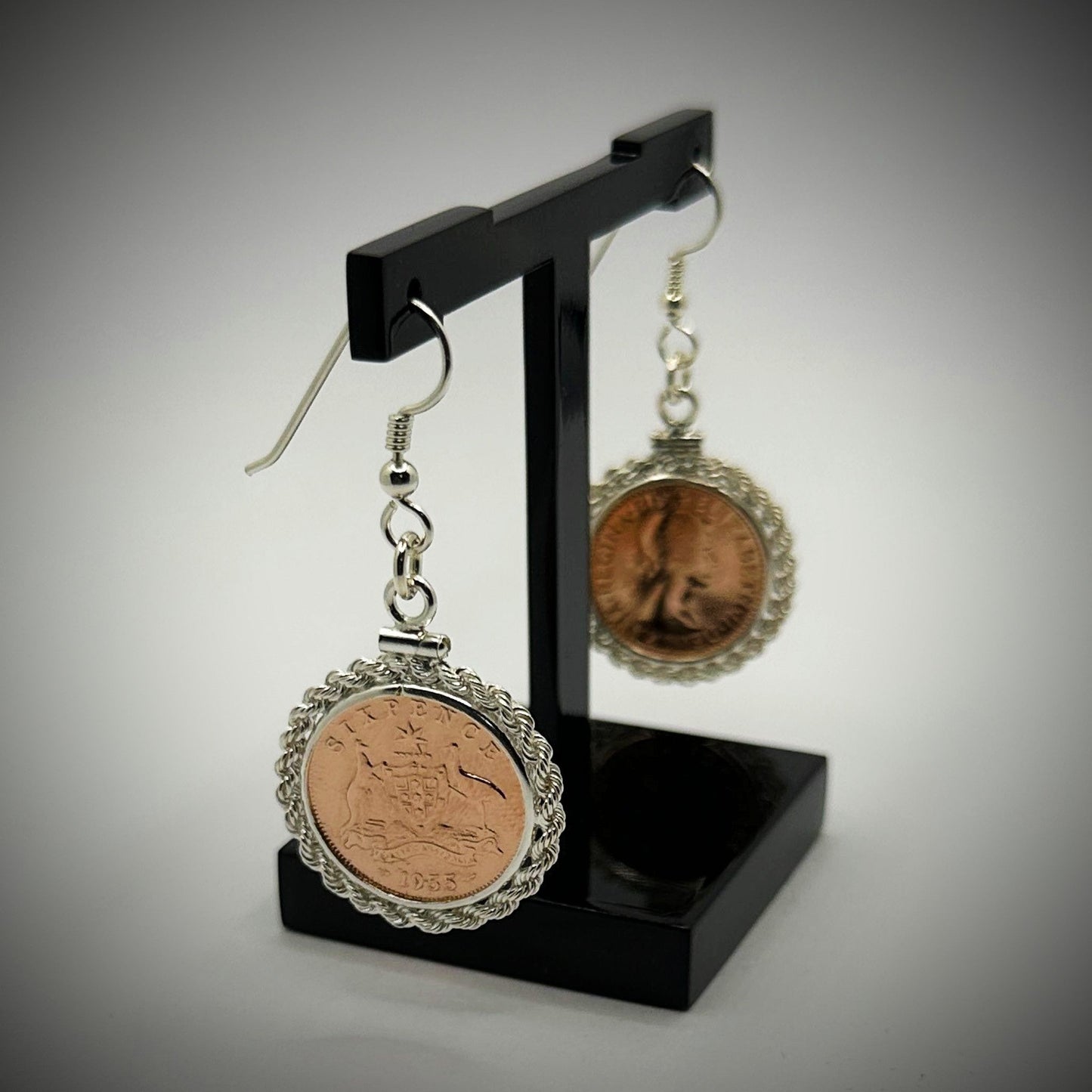 Australian Sixpence Rose Gold Plated Earrings - Vintage Spirit - Handcrafted Coin Creations