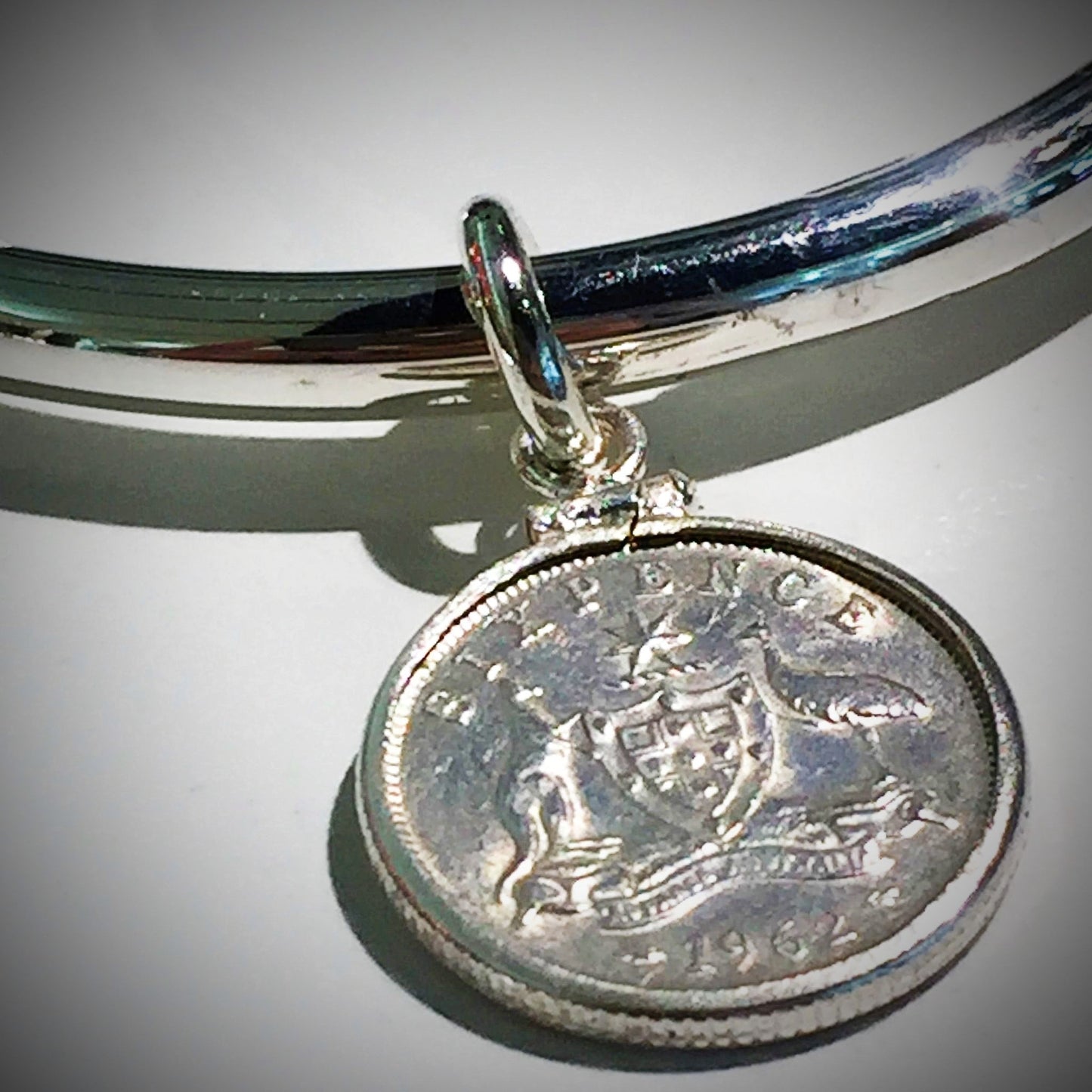 Australian Sixpence Sterling Silver Bangle - Vintage Spirit - Handcrafted Coin Creations