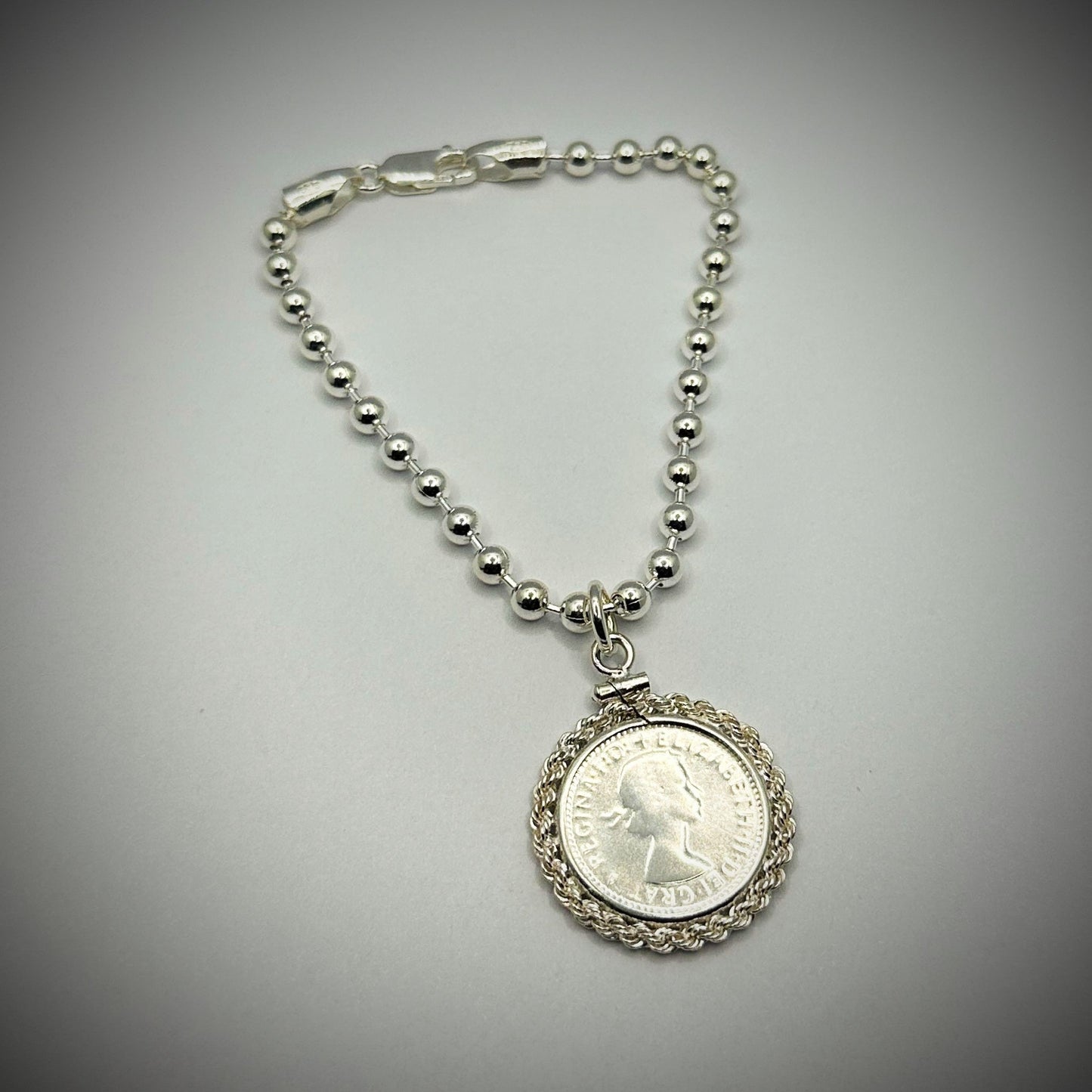 Australian Sixpence Sterling Silver Bead Bracelet - Twisted Rope Bezel - Vintage Spirit - Handcrafted Coin Creations