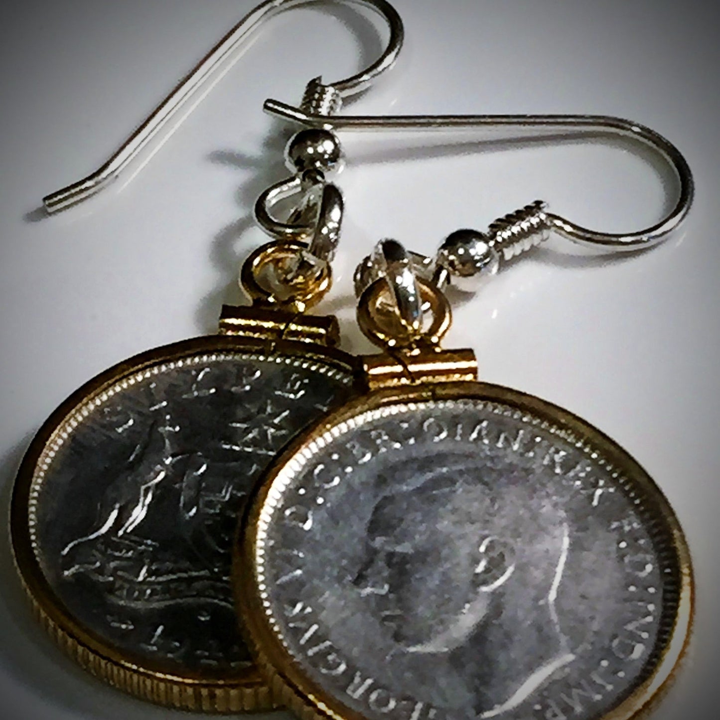 Australian Sixpence Yellow Gold Filled Earrings - Vintage Spirit - Handcrafted Coin Creations