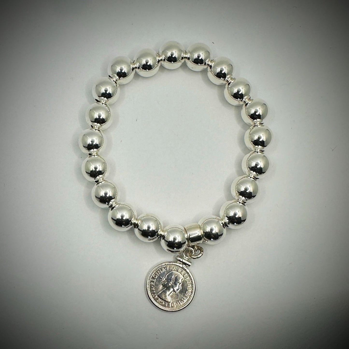 Australian Threepence 10mm Bead Bracelet - Vintage Spirit - Handcrafted Coin Creations