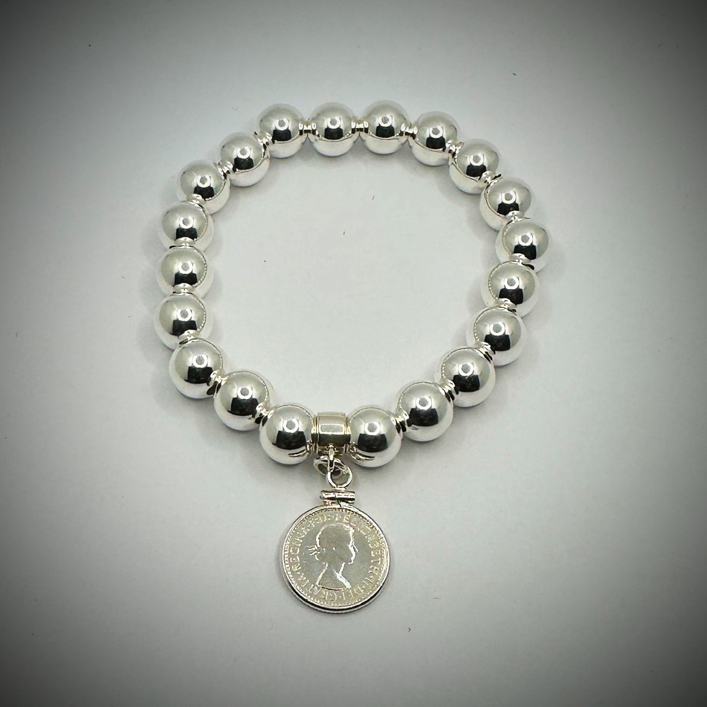 Australian Threepence 10mm Bead Bracelet - Vintage Spirit - Handcrafted Coin Creations