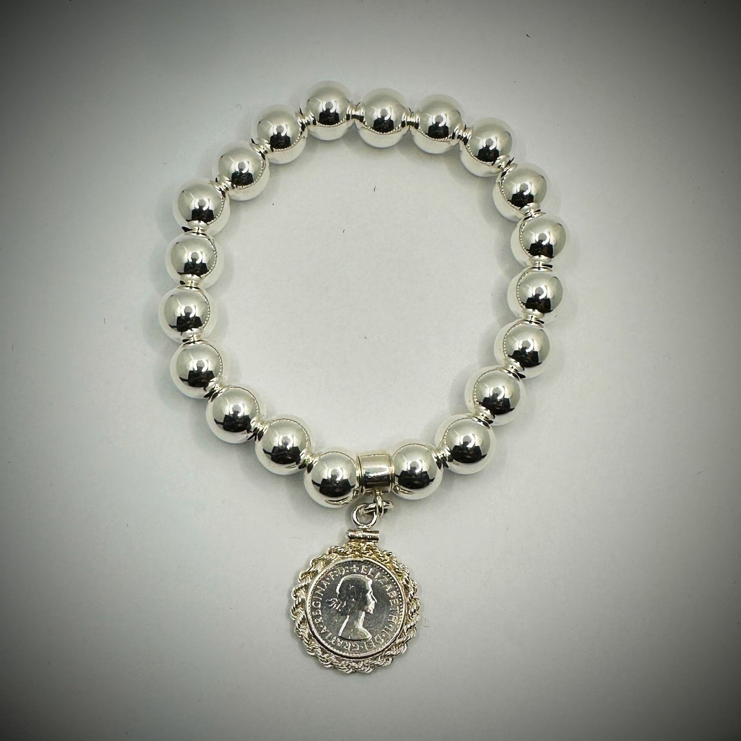 Australian Threepence 10mm Bead Bracelet - Twisted Rope - Vintage Spirit - Handcrafted Coin Creations