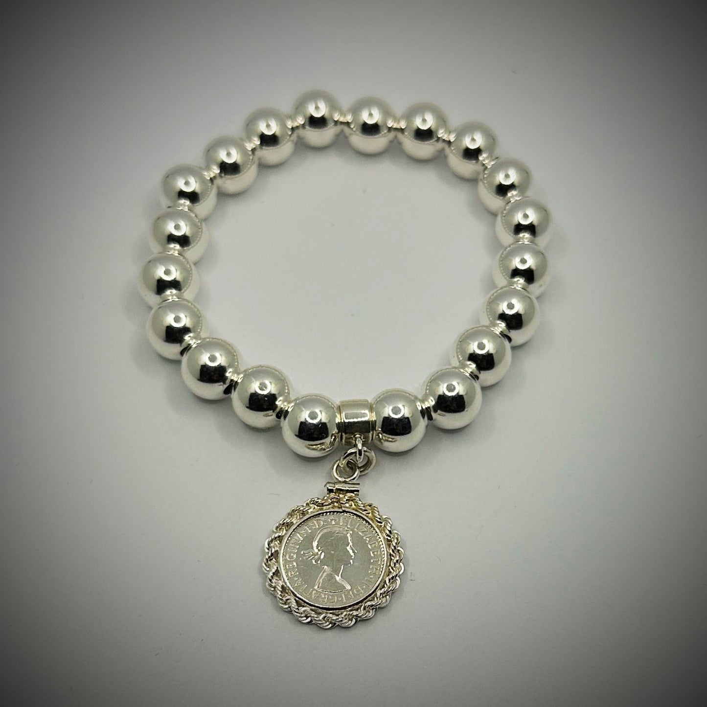 Australian Threepence 10mm Bead Bracelet - Twisted Rope - Vintage Spirit - Handcrafted Coin Creations