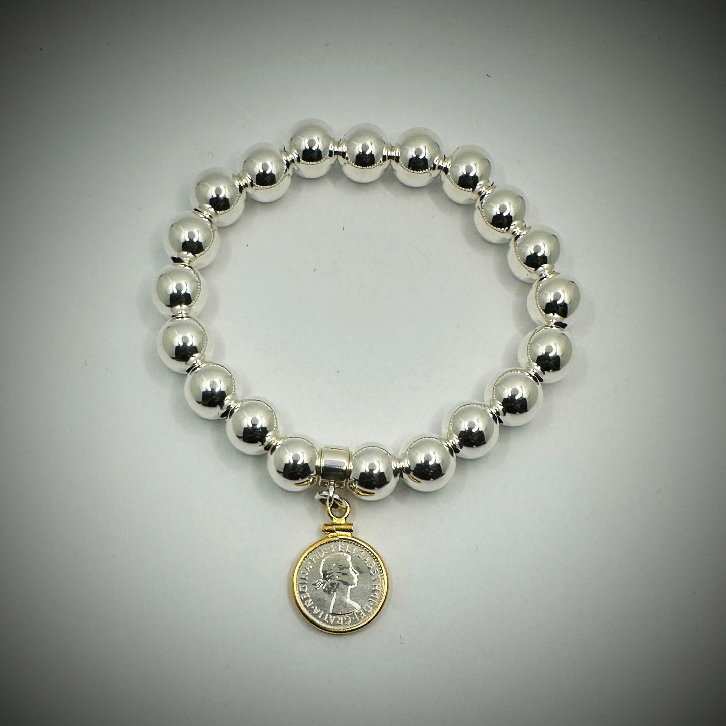 Australian Threepence 10mm Bead Bracelet with our Gold Filled frame - Vintage Spirit - Handcrafted Coin Creations