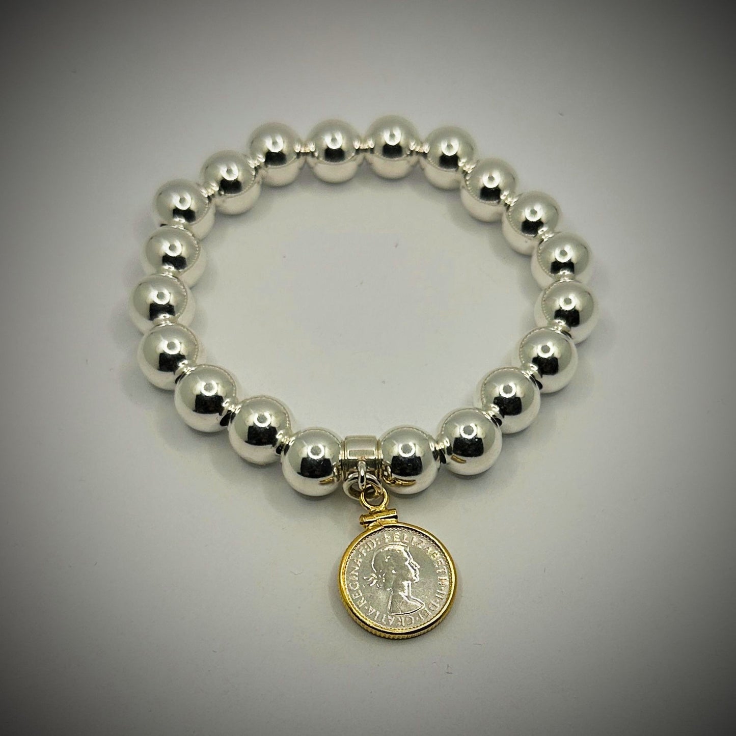 Australian Threepence 10mm Bead Bracelet with our Gold Filled frame - Vintage Spirit - Handcrafted Coin Creations