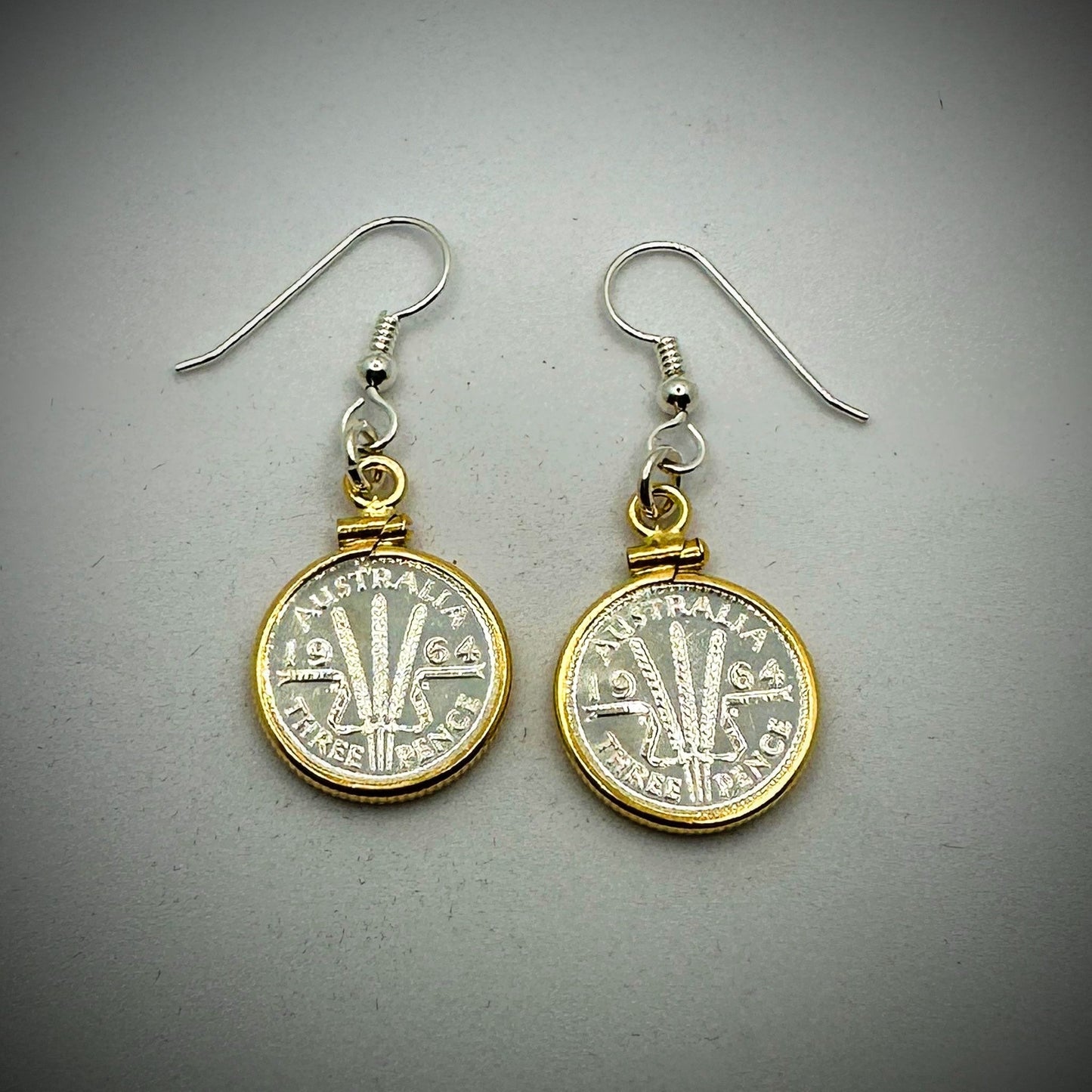 Australian Threepence Yellow Gold Filled Earrings - Vintage Spirit - Handcrafted Coin Creations