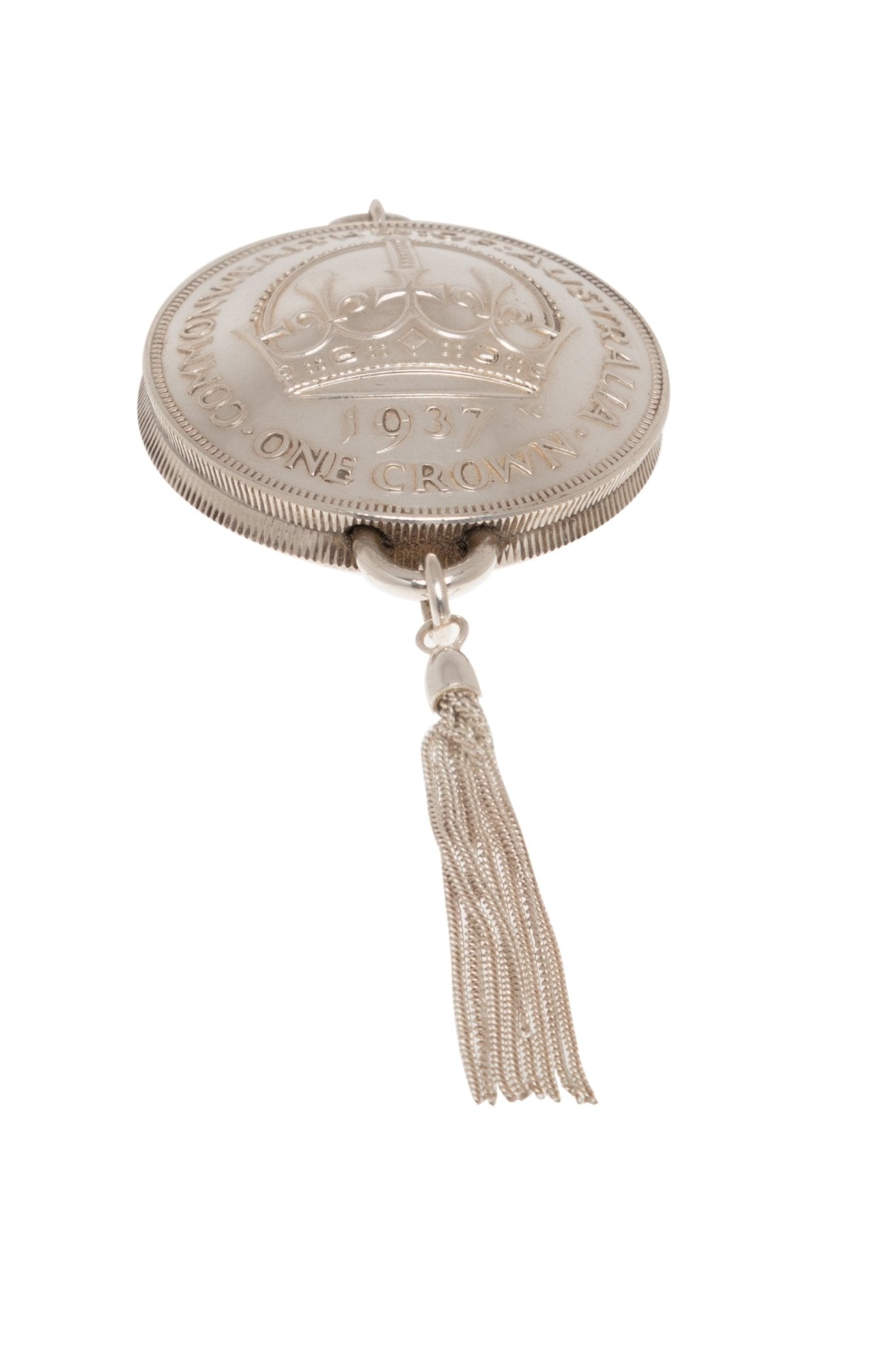 1937 Australian Crown Pendant with Sterling Silver Tassel - Vintage Spirit - Handcrafted Coin Creations