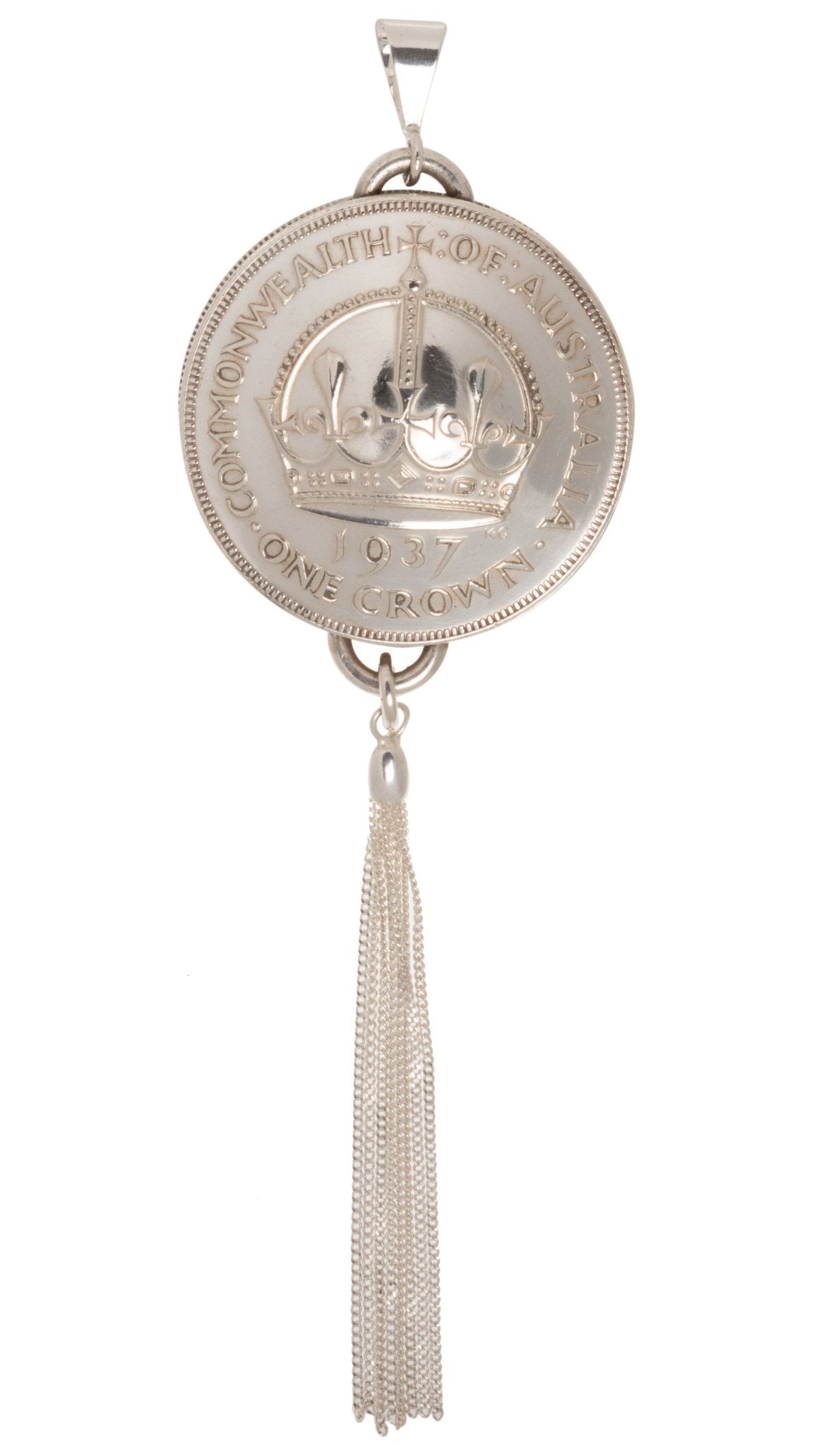 1937 Australian Crown Pendant with Sterling Silver Tassel - Vintage Spirit - Handcrafted Coin Creations