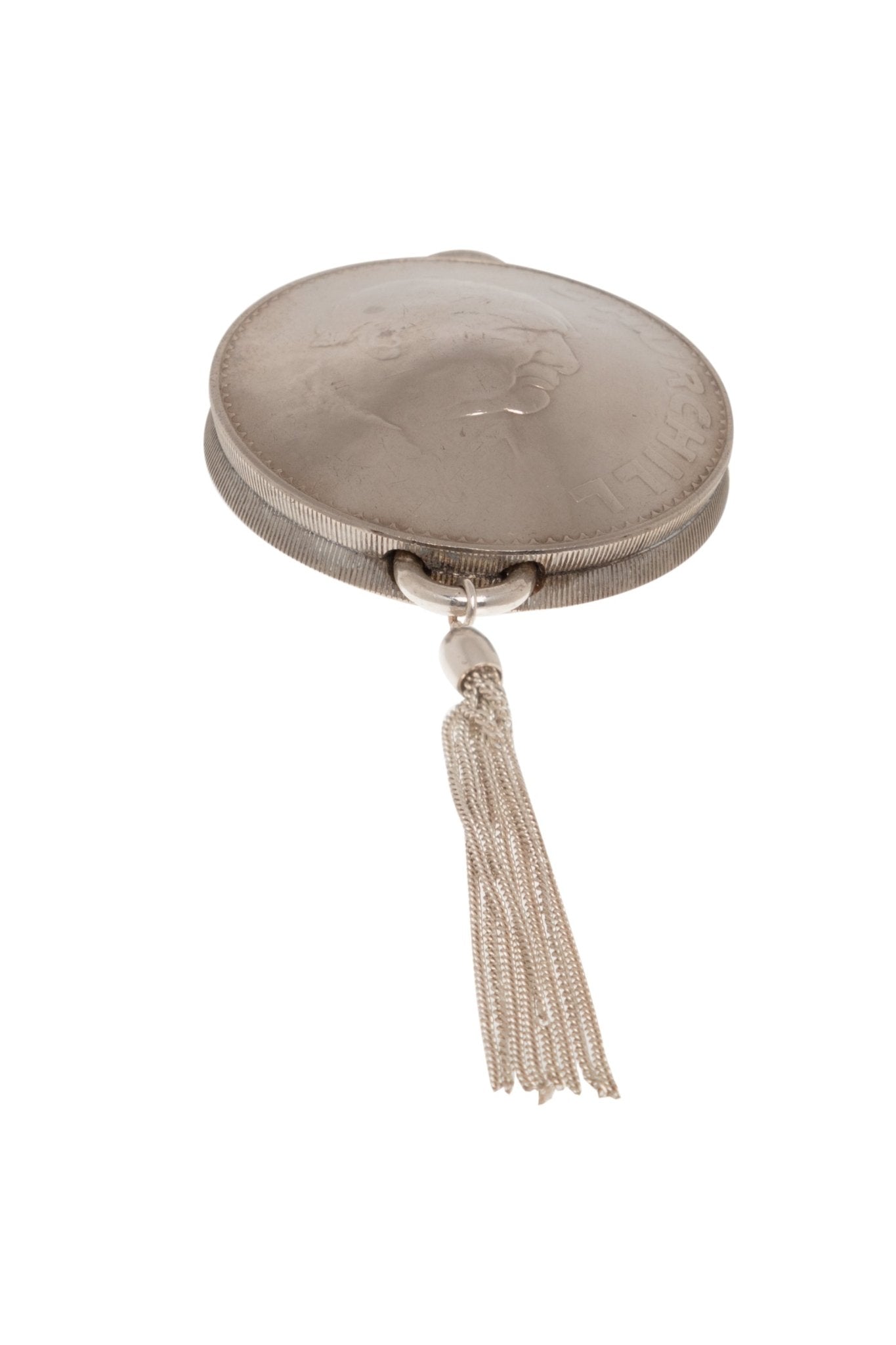 1965 Winston Churchill Domed Pendant with Tassel - Vintage Spirit - Handcrafted Coin Creations