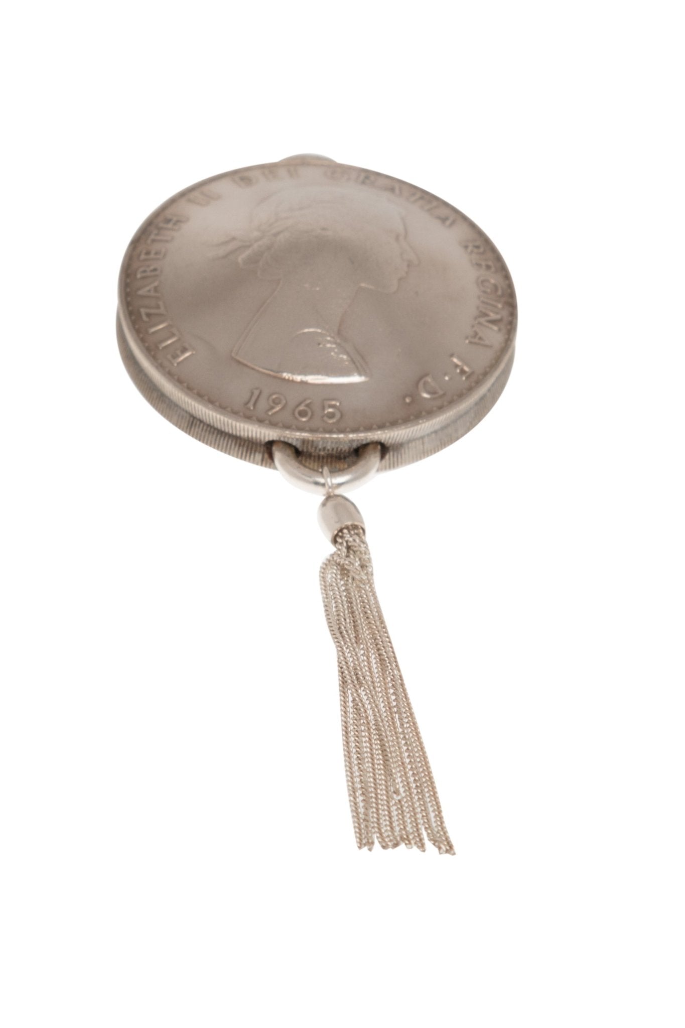 1965 Winston Churchill Domed Pendant with Tassel - Vintage Spirit - Handcrafted Coin Creations