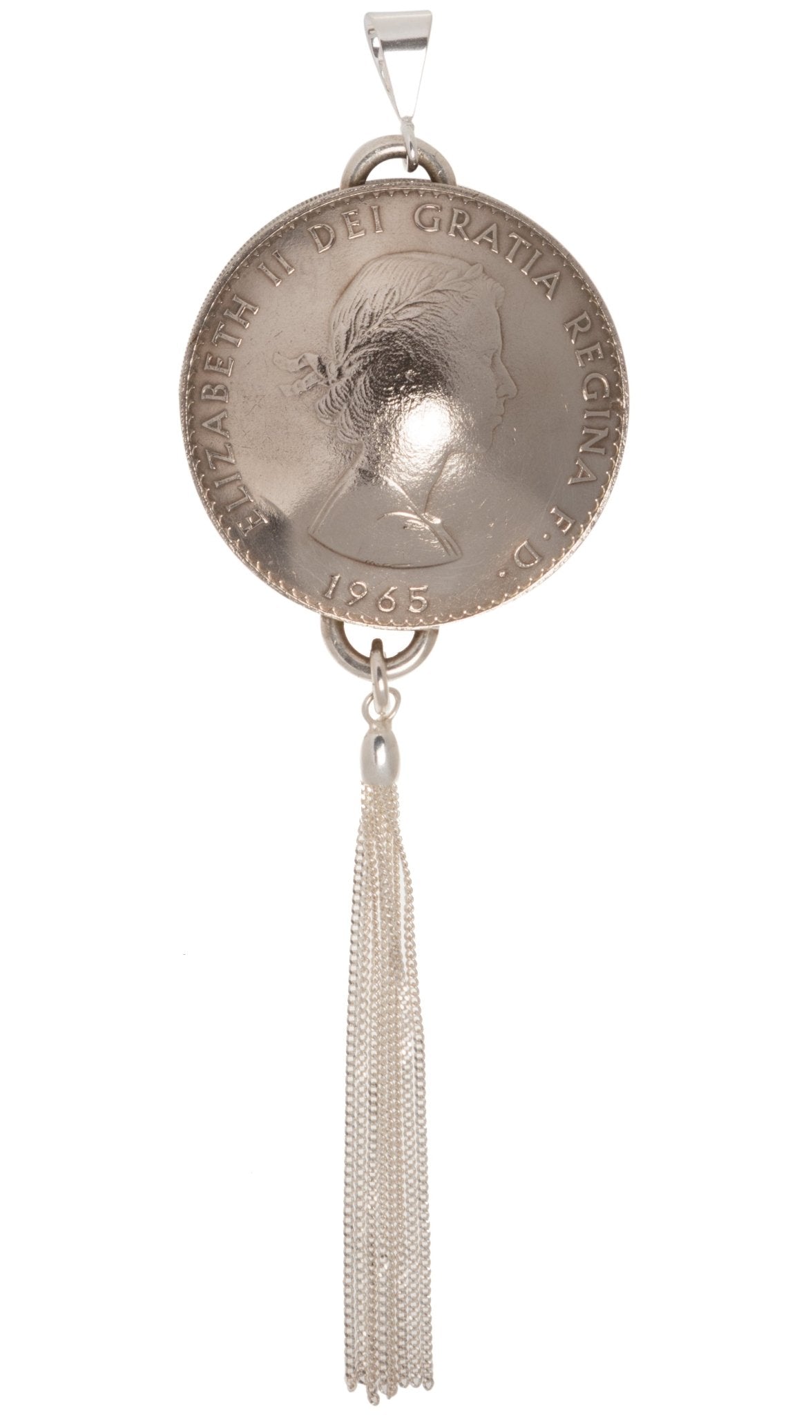 1965 Winston Churchill Domed Pendant with Tassel - Vintage Spirit - Handcrafted Coin Creations