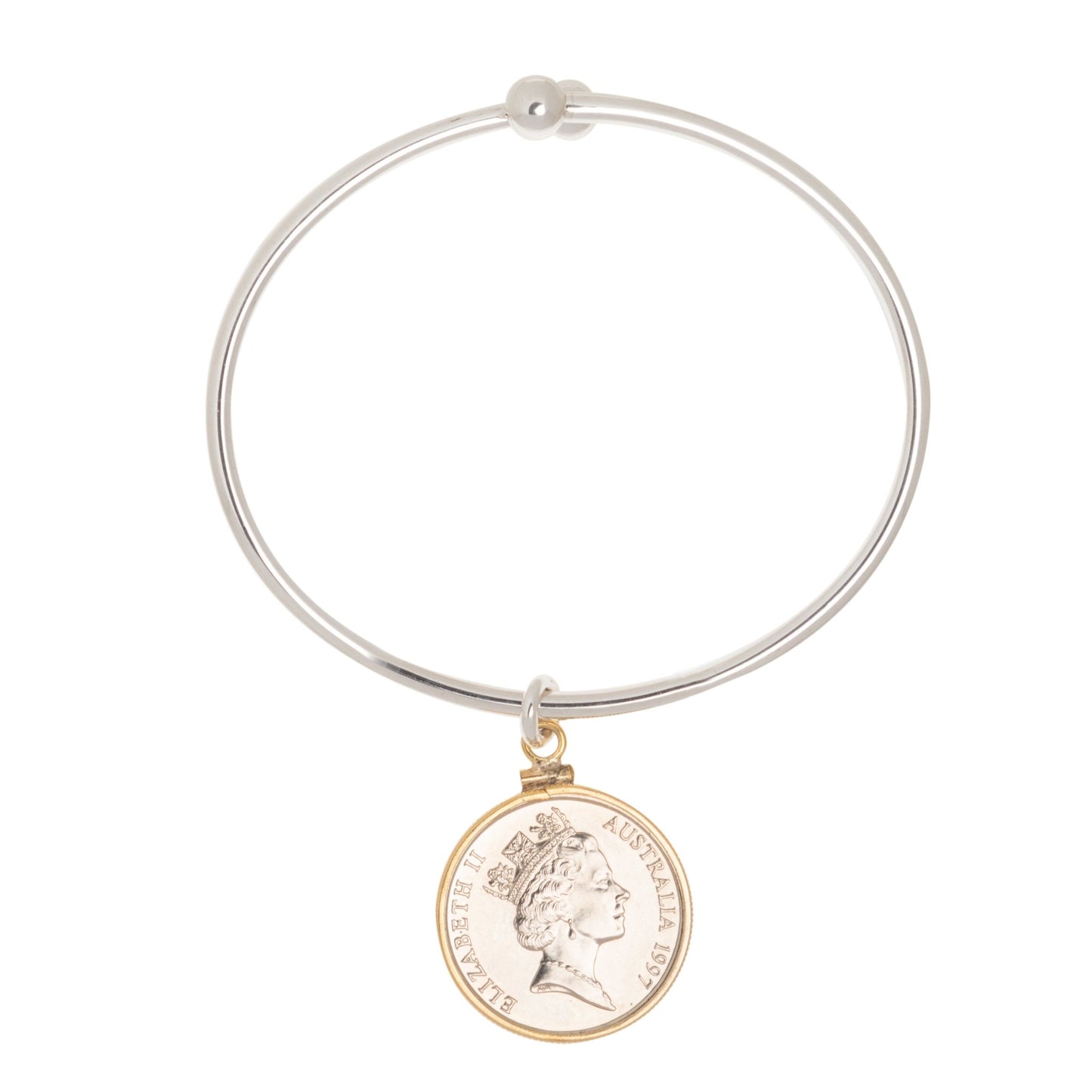 Australian 10 Cent Sterling Silver Ball - end Bangle - Vintage Spirit - Handcrafted Coin Creations
