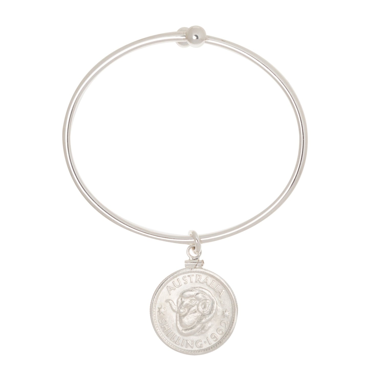 Australian Shilling Sterling Silver Ball - end Bangle - Vintage Spirit - Handcrafted Coin Creations