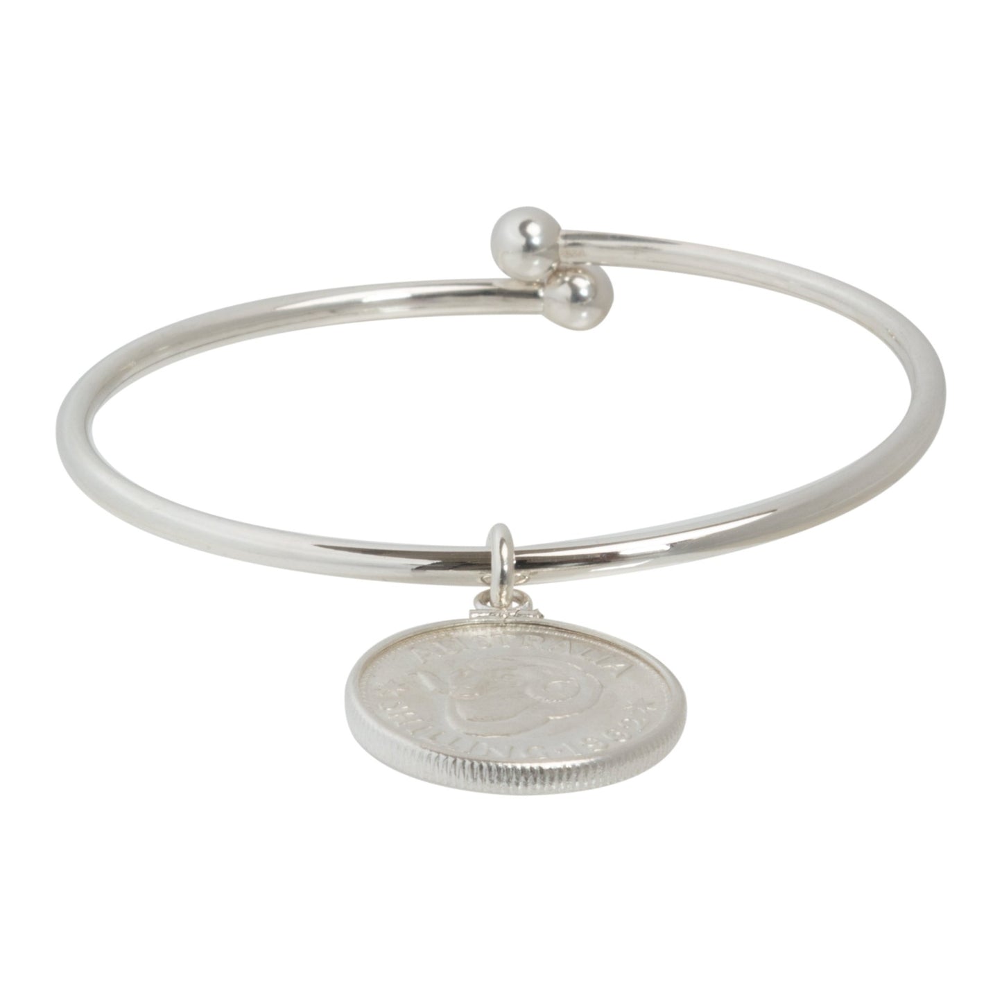 Australian Shilling Sterling Silver Ball - end Bangle - Vintage Spirit - Handcrafted Coin Creations