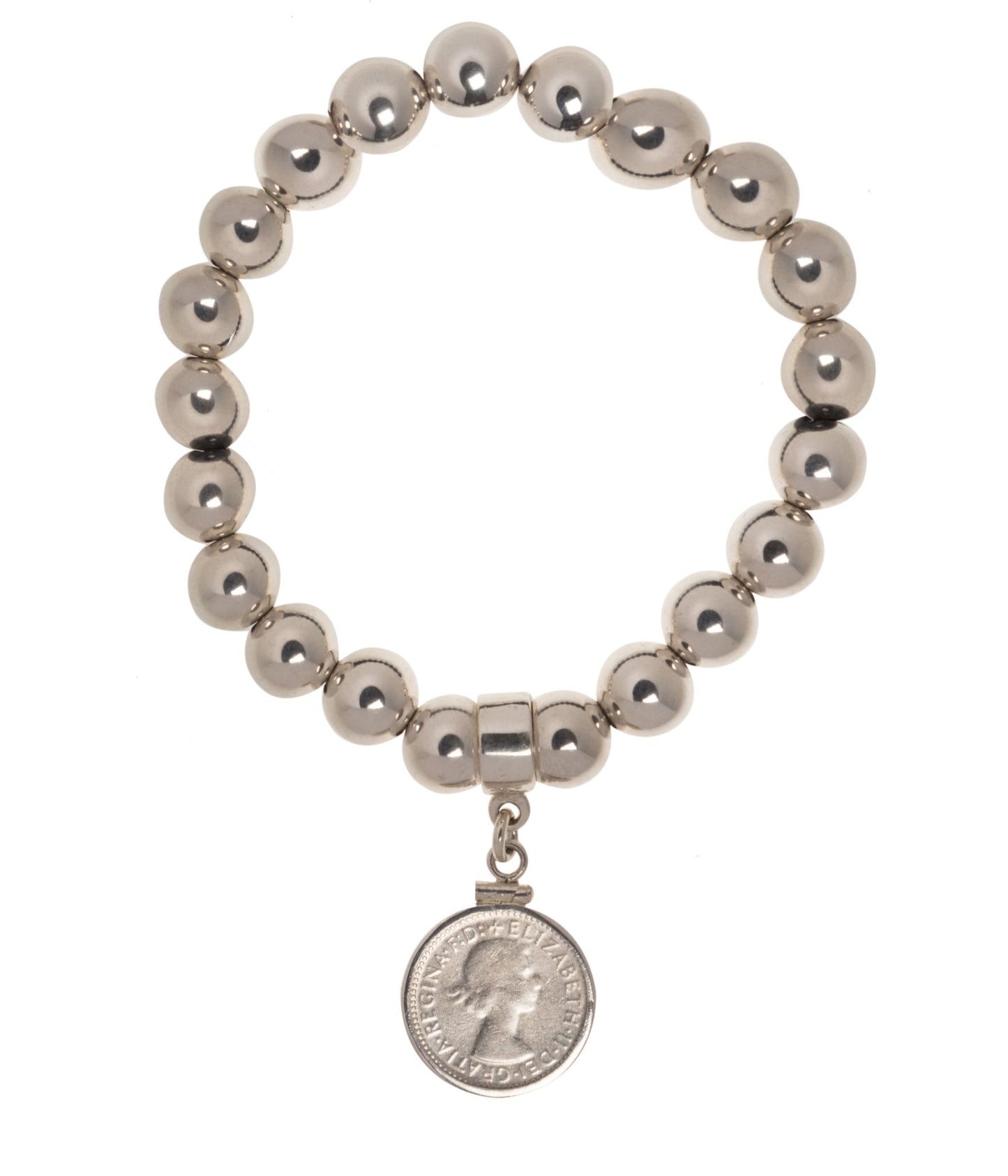 Australian Sixpence 10mm Bead Bracelet - Vintage Spirit - Handcrafted Coin Creations