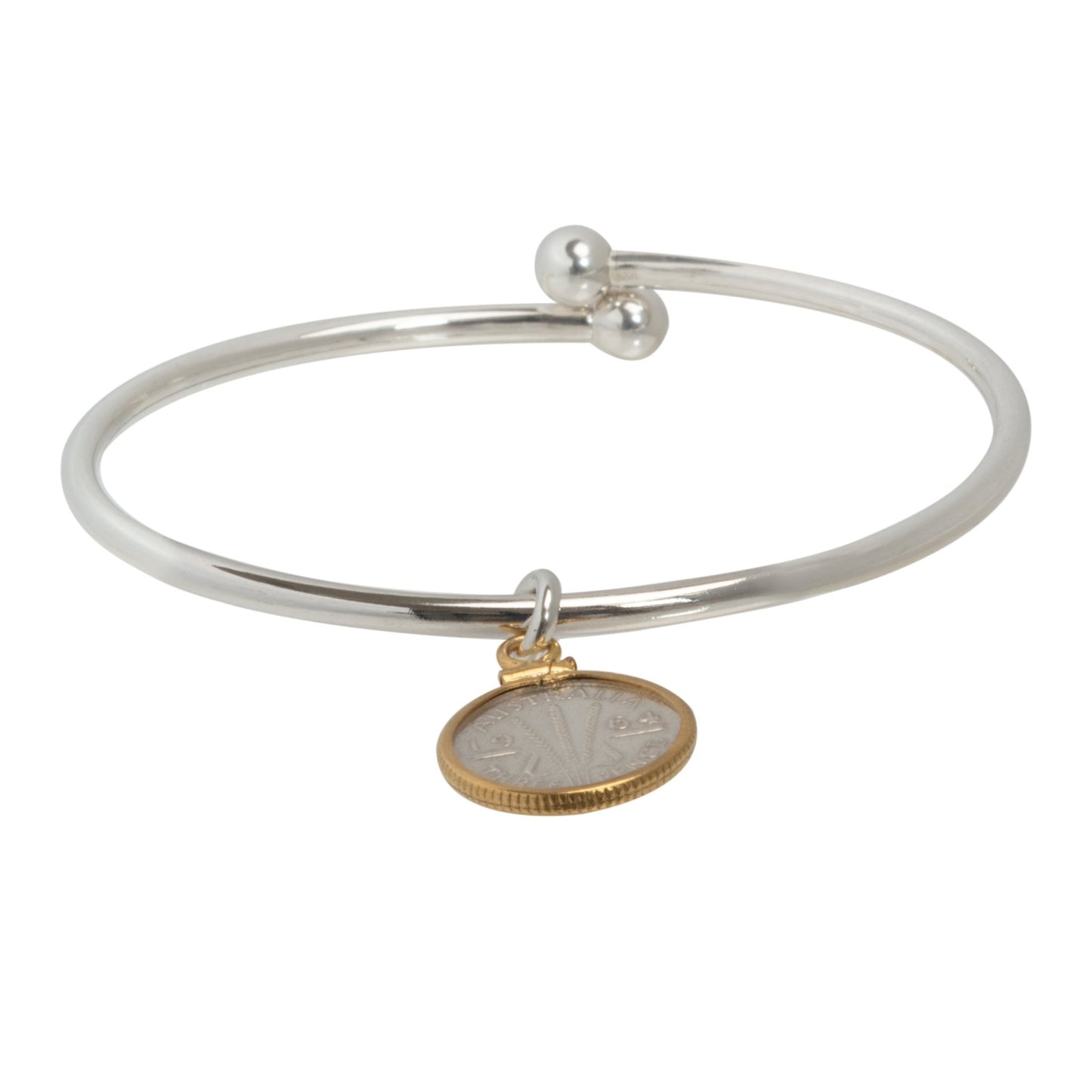 Australian Threepence Sterling Silver Ball - end Bangle - Vintage Spirit - Handcrafted Coin Creations