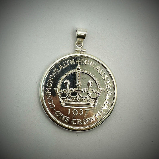 1937 Australian Crown Sterling Silver Bezel - Vintage Spirit - Handcrafted Coin Creations