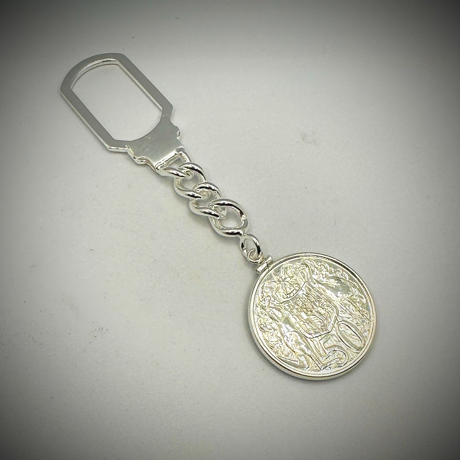 1966 Round 50 Cent: Tension Lock Keychain - Vintage Spirit - Handcrafted Coin Creations