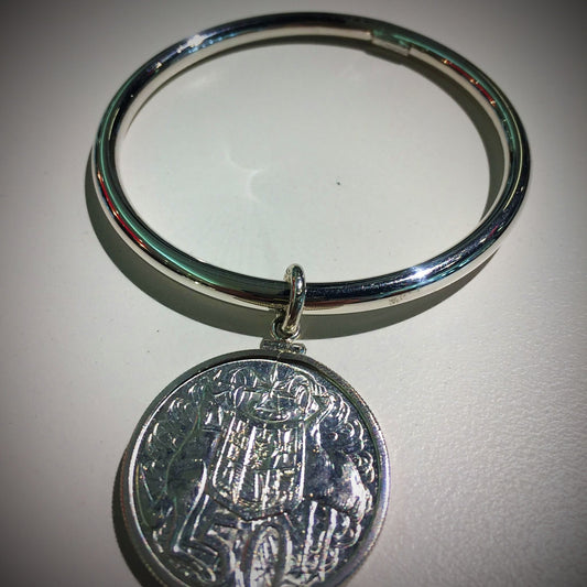 1966 Round 50 Cent Tube Bangle - Vintage Spirit - Handcrafted Coin Creations