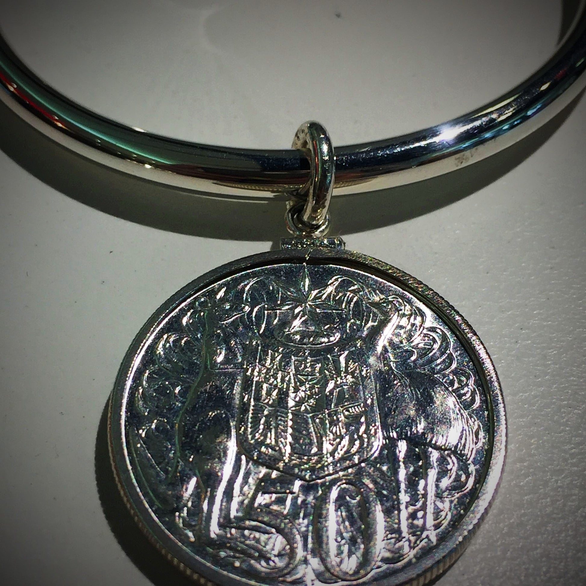 1966 Round 50 Cent Tube Bangle - Vintage Spirit - Handcrafted Coin Creations