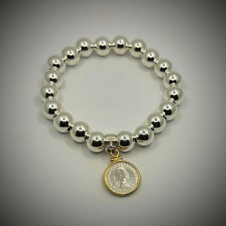 Australian Threepence 10mm Bead Bracelet with our Gold Filled frame
