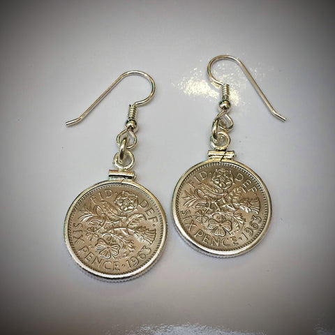 British Sixpence Sterling Silver Bezel Earrings