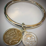 Australian 10cent + 5cent Sterling Silver Bangle - Vintage Spirit - Handcrafted Coin Creations