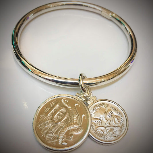 Australian 10cent + 5cent Sterling Silver Bangle - Vintage Spirit - Handcrafted Coin Creations