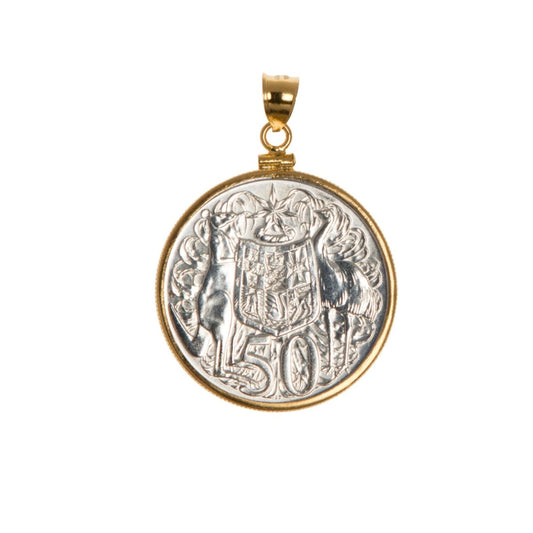 Australian 1966 Round 50 Cent Yellow Gold Filled Bezel - Vintage Spirit - Handcrafted Coin Creations