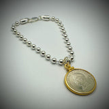 Australian 5 Cent Sterling Silver Bead Bracelet - Gold Filled Bezel - Vintage Spirit - Handcrafted Coin Creations