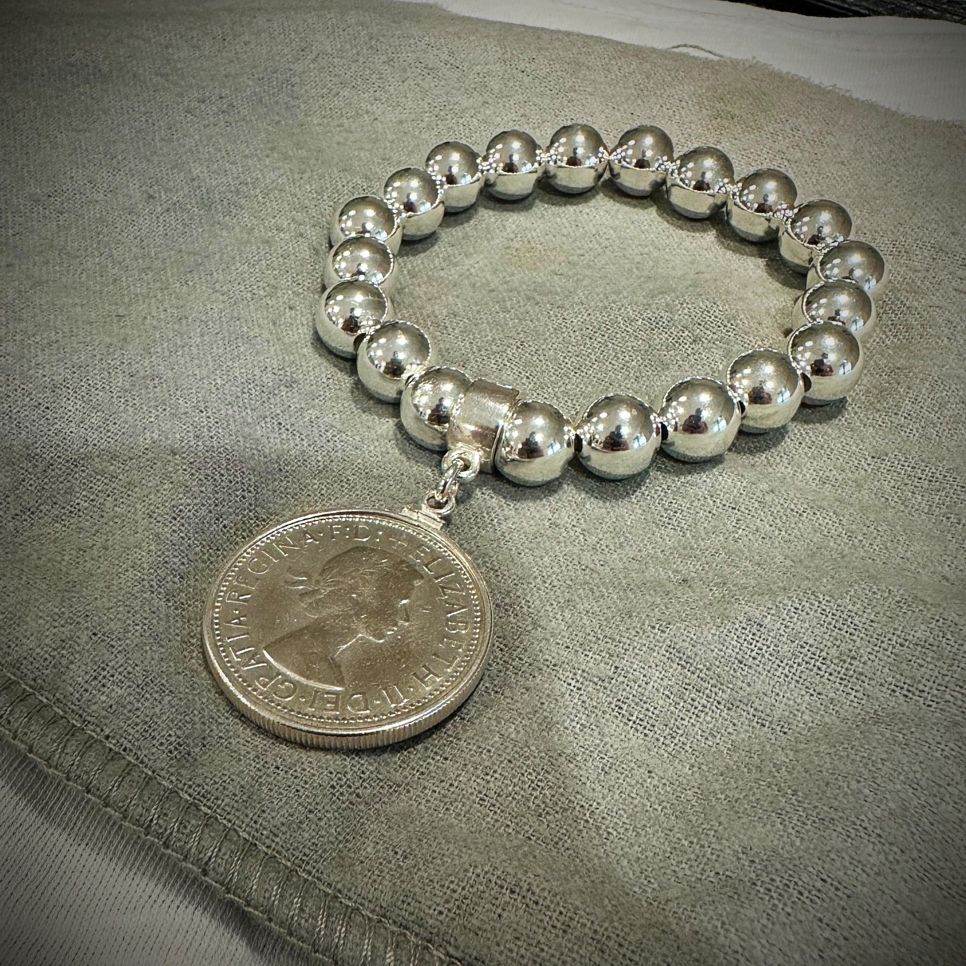 Australian Florin 10mm Bead Bracelet - Vintage Spirit - Handcrafted Coin Creations