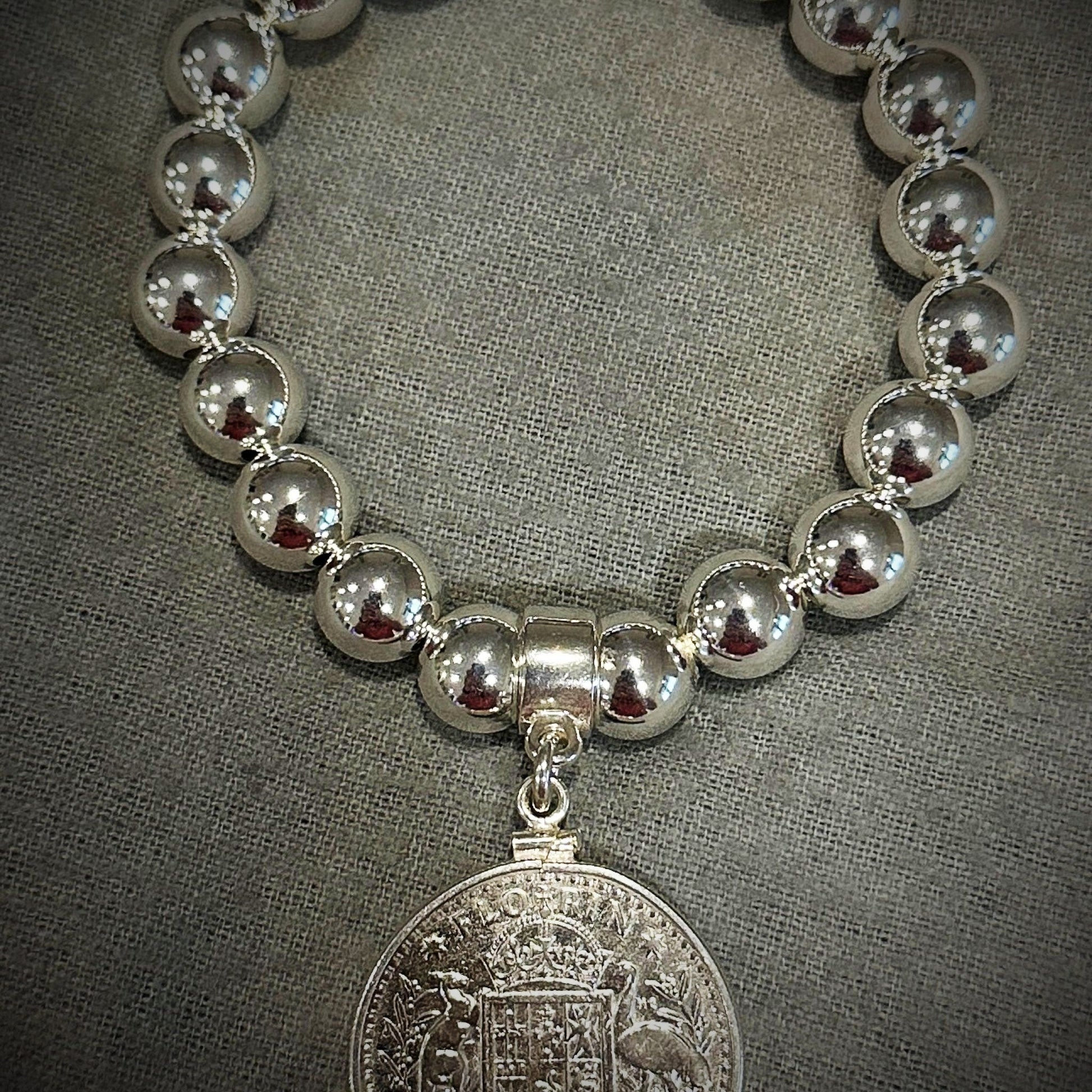 Australian Florin 10mm Bead Bracelet - Vintage Spirit - Handcrafted Coin Creations