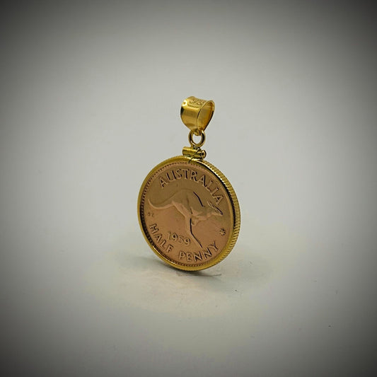 Australian Half Penny Yellow Gold Filled Bezel - Vintage Spirit - Handcrafted Coin Creations
