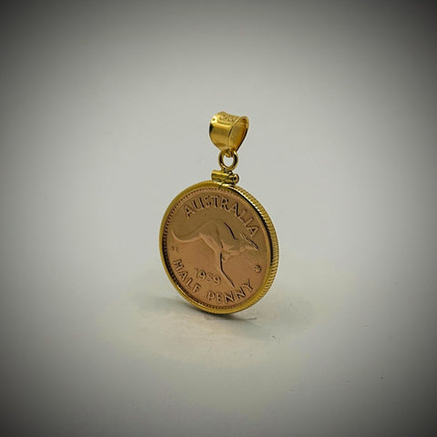 Australian Half Penny Yellow Gold Filled Bezel - Vintage Spirit - Handcrafted Coin Creations